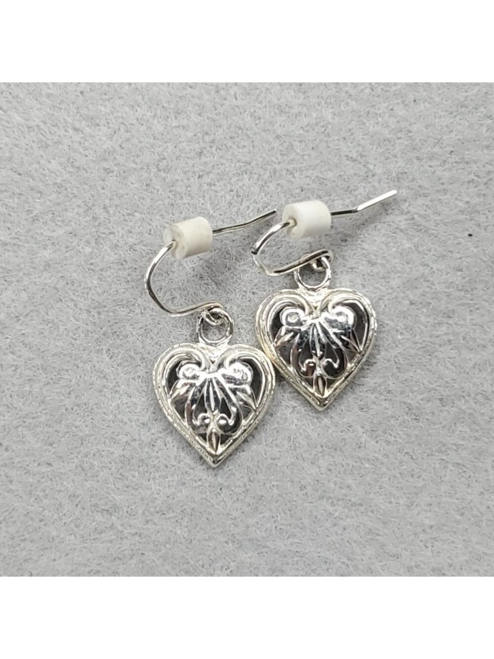 Sterling Silver Heart Earrings Dangle Floral Open Work Dainty 1/2"